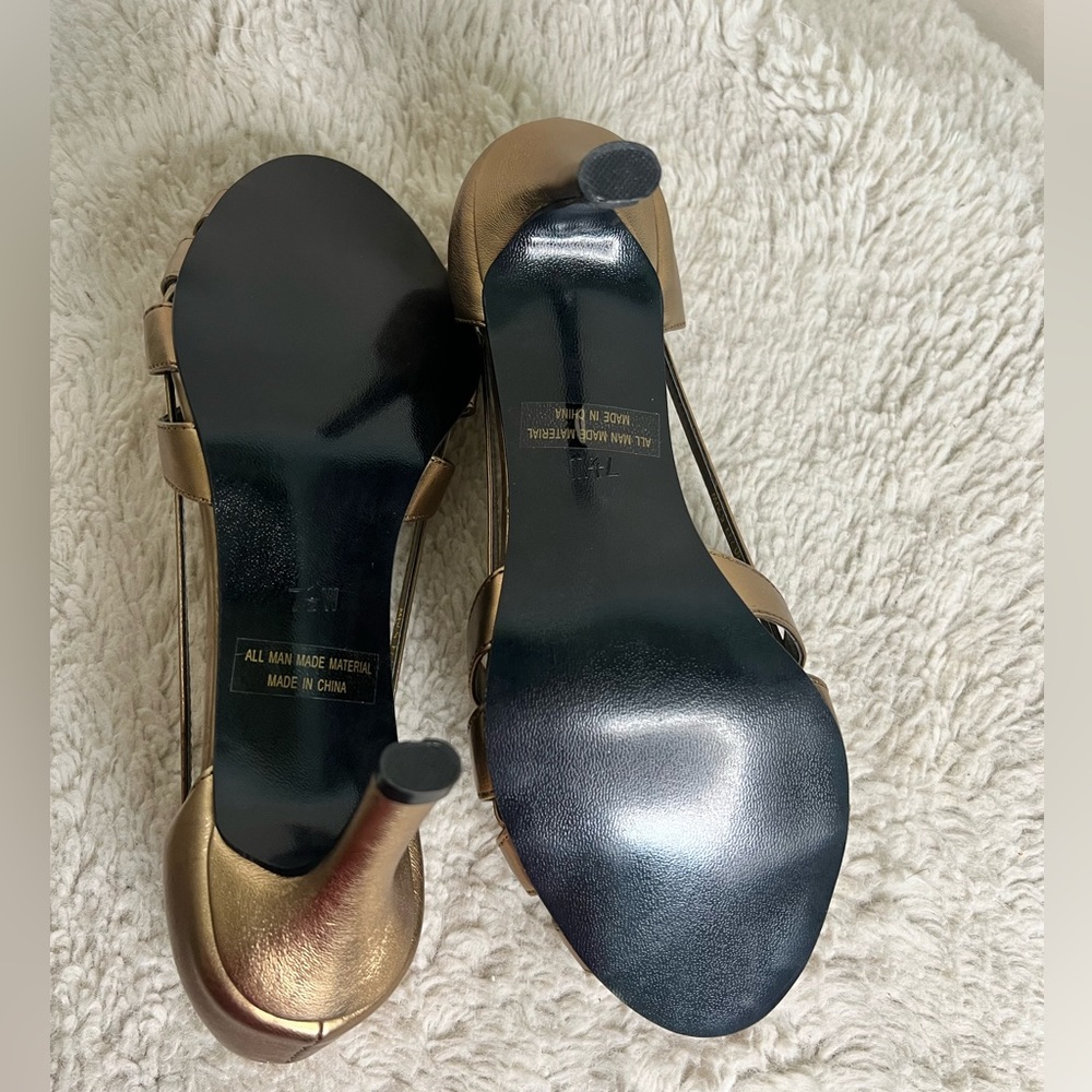 NIB touch ups Gemini bronze open toe heels NWT 7.5 size 7 1/2 - Picture 5 of 5